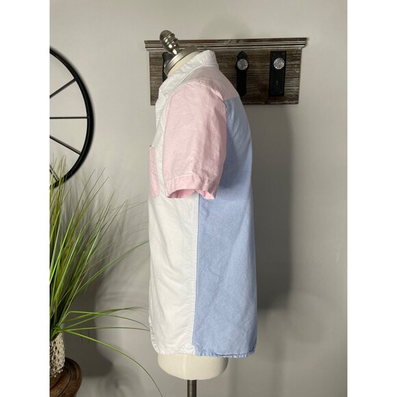 FOREVER 21 Tri-Color Men's Short Sleeve Button-Down Oxford Shirt Size L - Picture 4 of 7